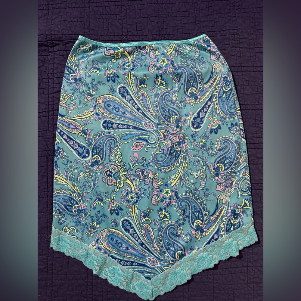 Limited Too Teal Floral Paisley Pencil Skirt with Lace Trim Y2K